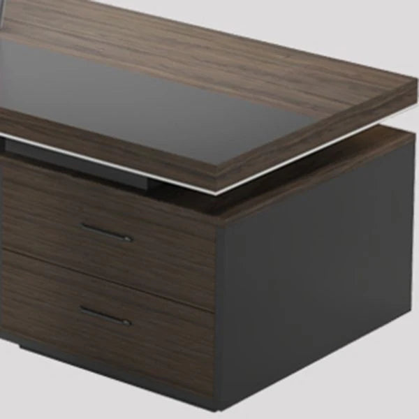 Director & Executive L-Shape Office Table Luxury Desk Made in Particle Board with Side Unit Drawer and Storage Wire Manager
