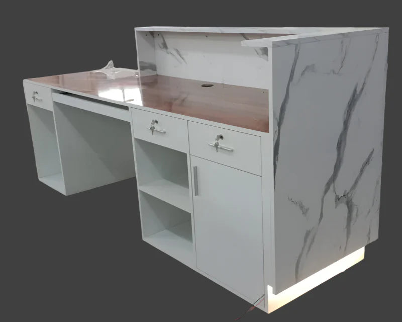 Reception Table for Office Luxury Modern Counter Stylish Design Made in MDF with Marble Pattern and Ample Storage & Two Person Seater