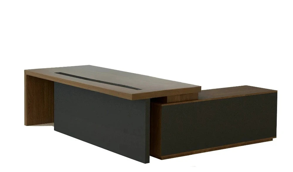 Director L-Shape Table Luxury Modern Office Desk Made in Plywood with Side unit drawers and Openable Storage & Pedestal