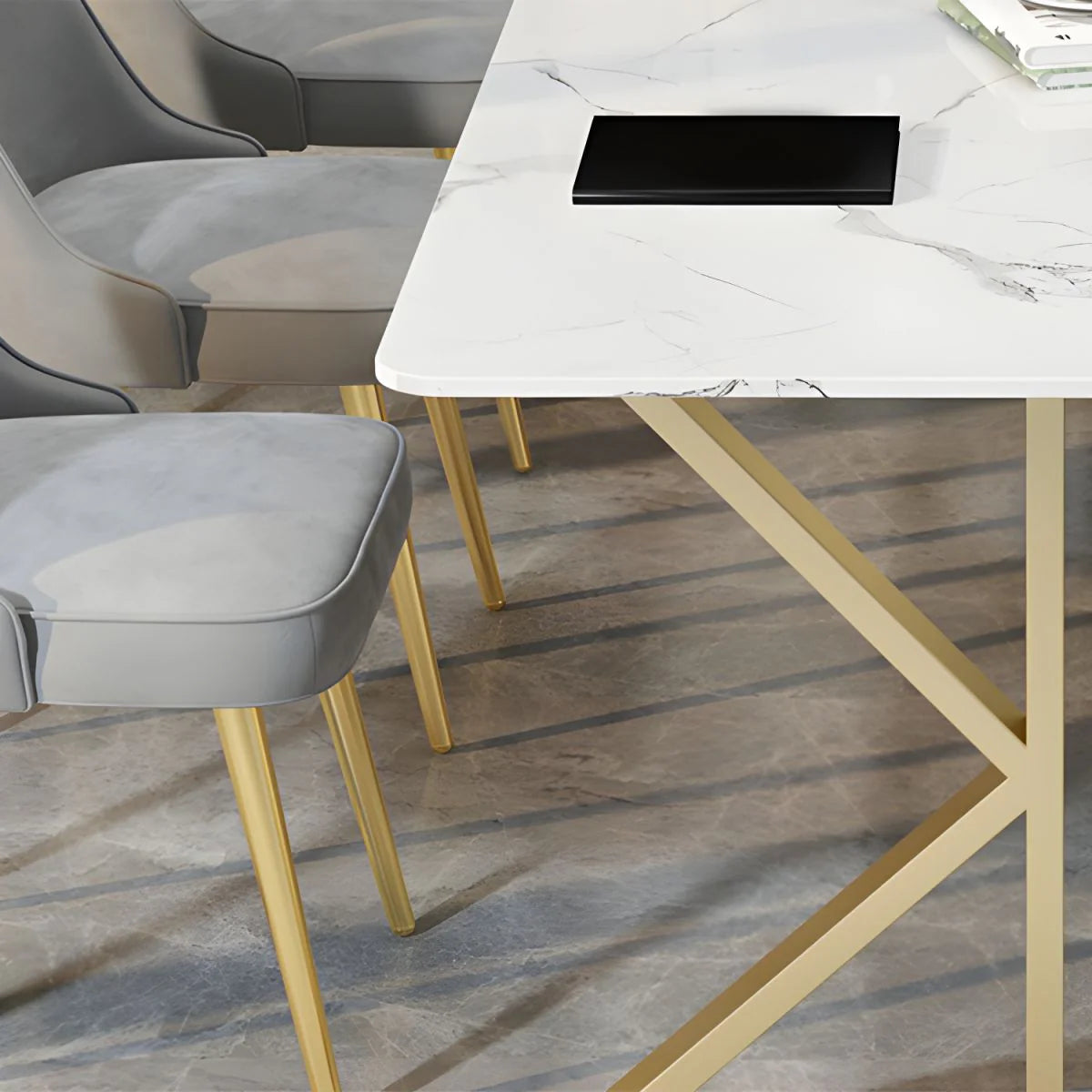 Conference and Meeting Marble Laminate Top Office Table Base in MS Metal Legs with Golden Powder Coating
