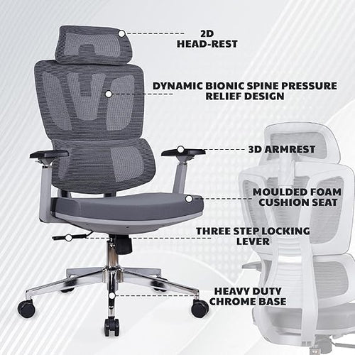 Mesh Back Executive Chair – 3D Armrests, Multi‑Tilt Lock, Chrome Base
