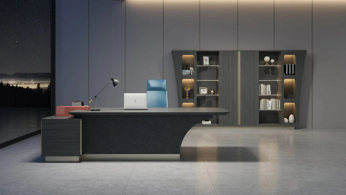 Director l-Shaped for office Table and Luxury Design Made in Ply with Veneer & Edge Banding and Brown Oak Finish