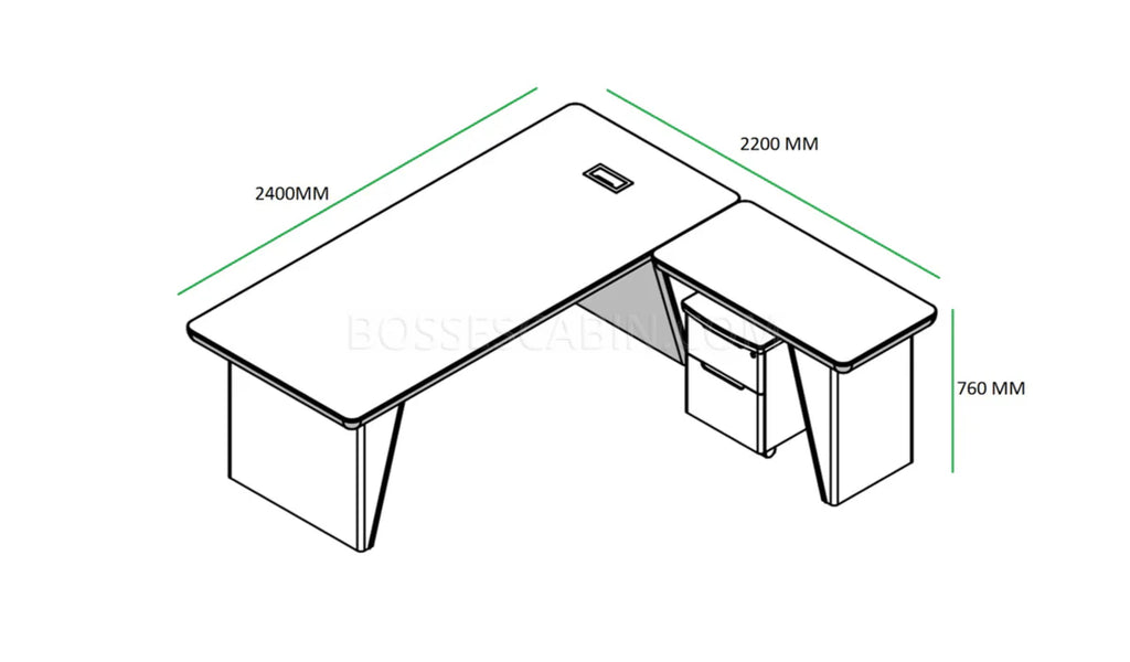 Director L-Shape Office Table Luxury Design Made in MDF with Wire manager, Side Unit and Drawers, storage