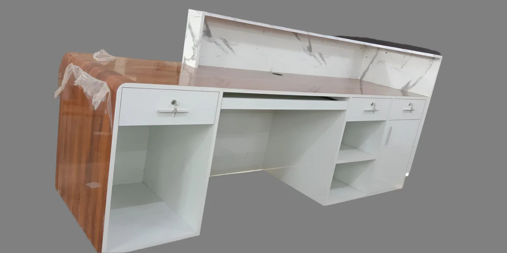 Reception Table for Office Luxury Modern Counter Stylish Design Made in MDF with Marble Pattern and Ample Storage & Two Person Seater