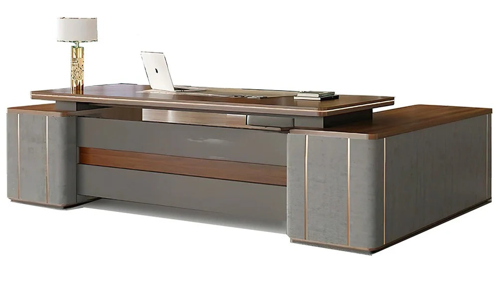 Luxury Design Director L-Shape Office Table Multi Function integrated Wire box & CEO Perfect for Spacious Cabin