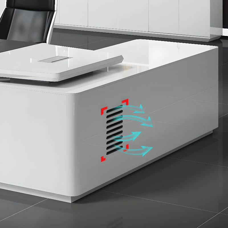 Luxury Director L-Shape Office Table Desk Made in Plywood with Veneer Wire Manager Drawers Lockable and Storage for a Modern Workspace