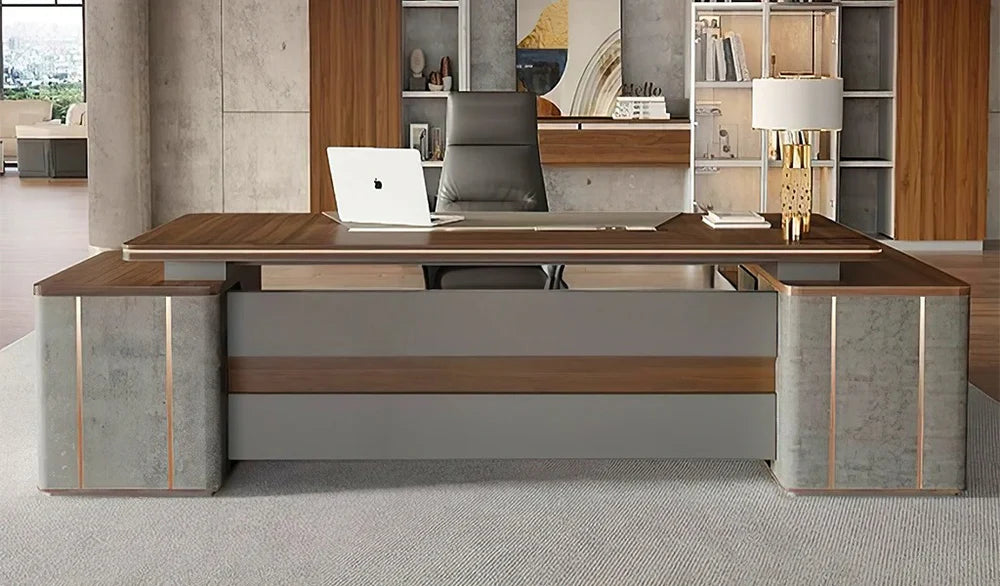 Luxury Design Director L-Shape Office Table Multi Function integrated Wire box & CEO Perfect for Spacious Cabin
