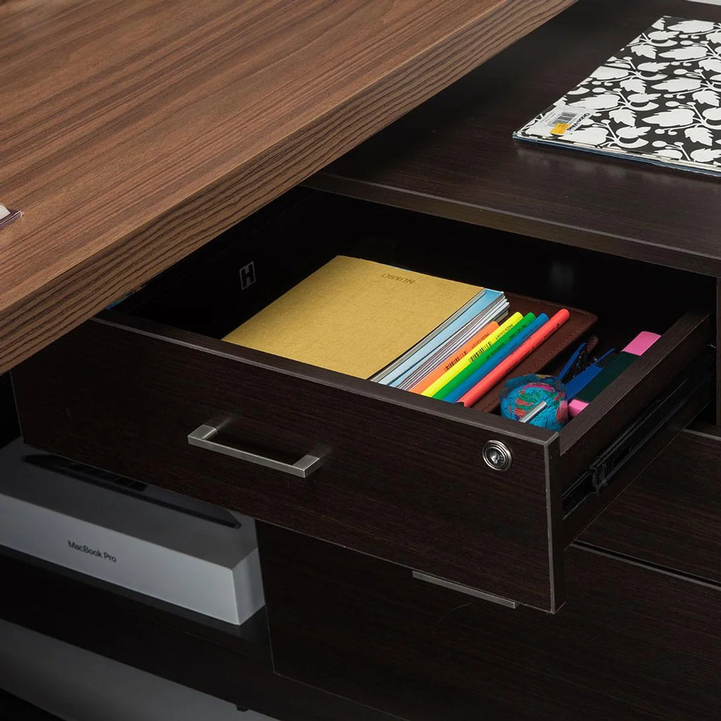 Director L shape Table Made in Engineered Wood and Matte Finish, Brown