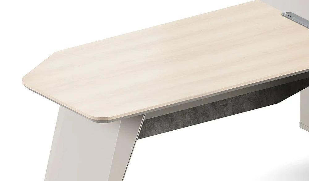 Director L-Shape Table Luxury Modern Office Desk with Made in MDF and Drawers, Shelves, and CPU Storage Space & White, Seagull Gray Finish