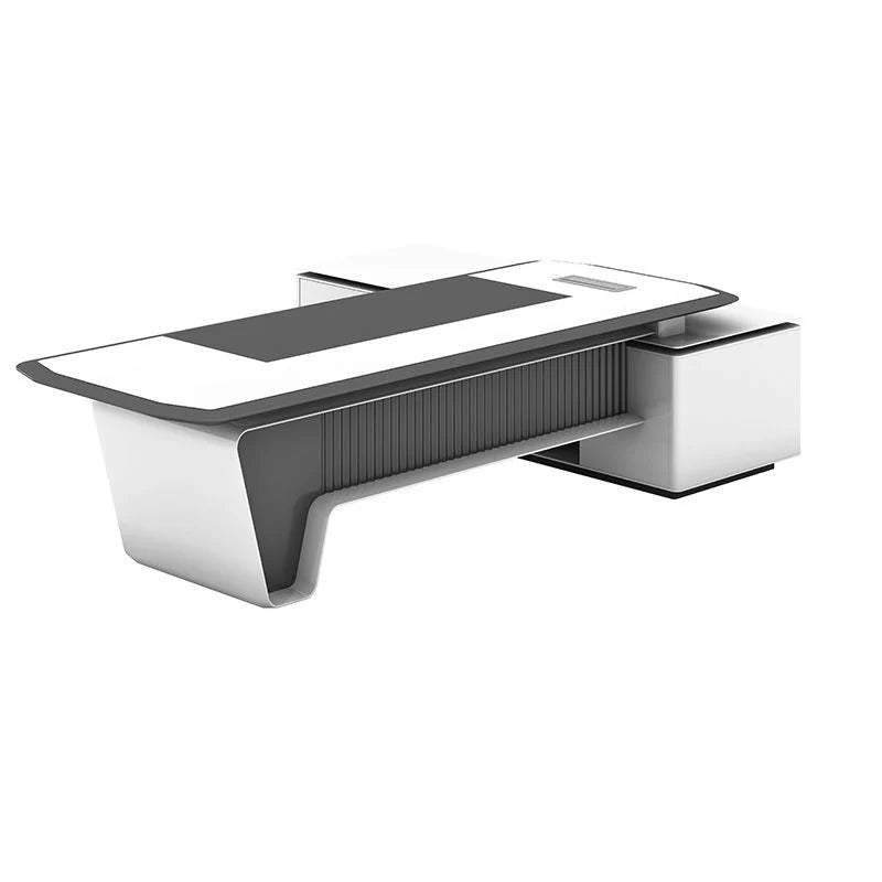 Director L-Shape Office Table Luxury Desk Made in Plywood with Veneer Reversible Orientation, Wire Manager, and CPU Storage