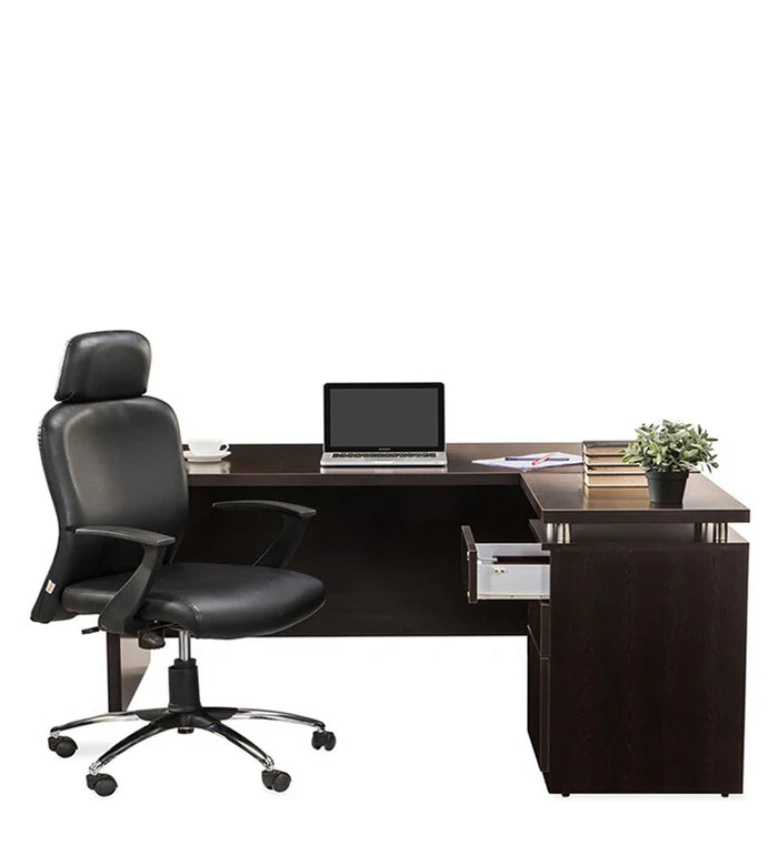 Director and Executive L shape Table Made in Pre-laminated Particle Board Brown Finish
