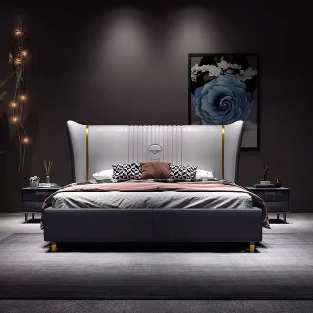 Modern Leatherette Luxury Premium Bed – Solid Wood, Plywood Frame; High-Density Foam