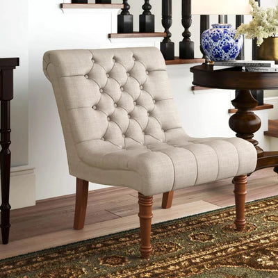 Armless Tufted Back Accent Chair with Wooden Legs