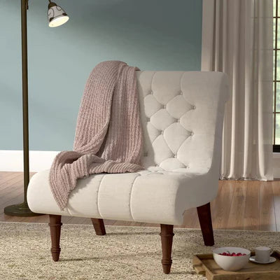 Armless Tufted Back Accent Chair with Wooden Legs