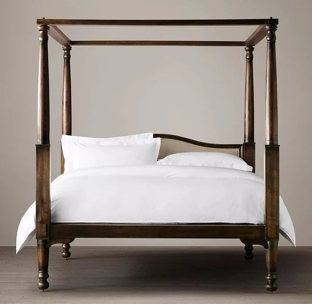 Wodden Bed – Handcrafted  Solid Wood Frame, Footboard, Four-Poster Design, Walnut Finish