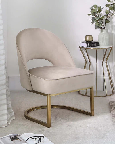 Champagne Velvet Accent Lounge Chair in Gold Finish
