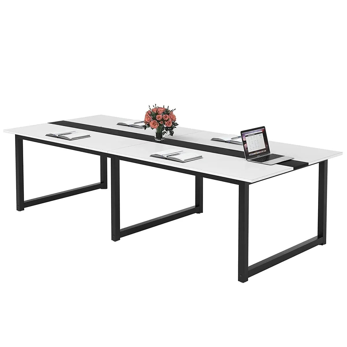 Conference & Meeting Room Table Finish In Black & White with Metal Base