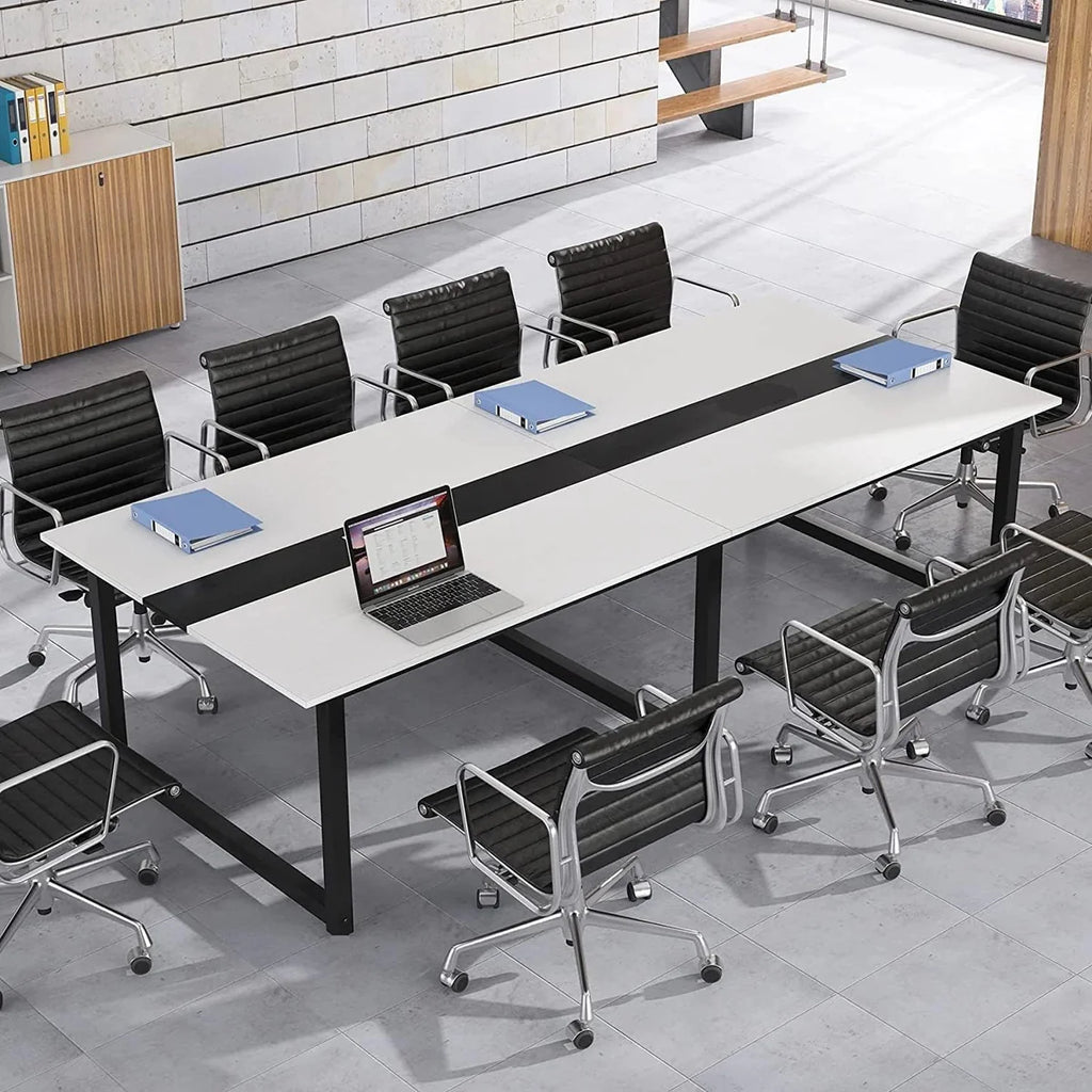 Conference & Meeting Room Table Finish In Black & White with Metal Base