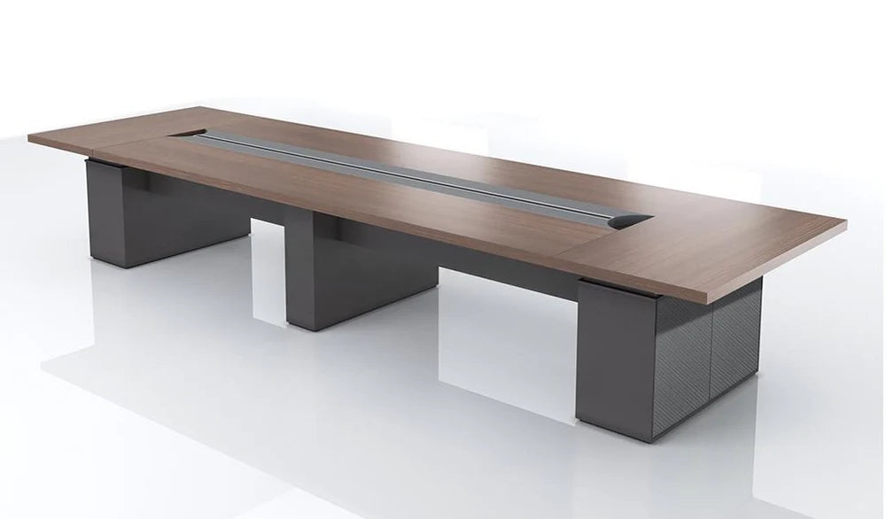 Conference & Meeting Room Table Finish in Dual Brown and Grey Top Finish Made In MDF and Pre Laminate Particle Board 2 Wire Spaces