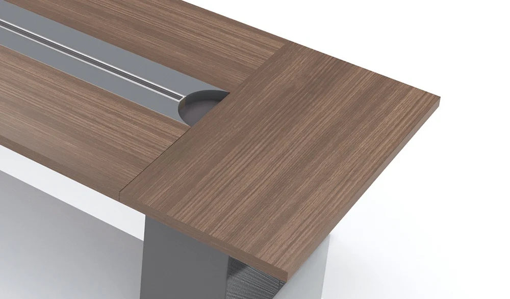 Conference & Meeting Room Table Finish in Dual Brown and Grey Top Finish Made In MDF and Pre Laminate Particle Board 2 Wire Spaces