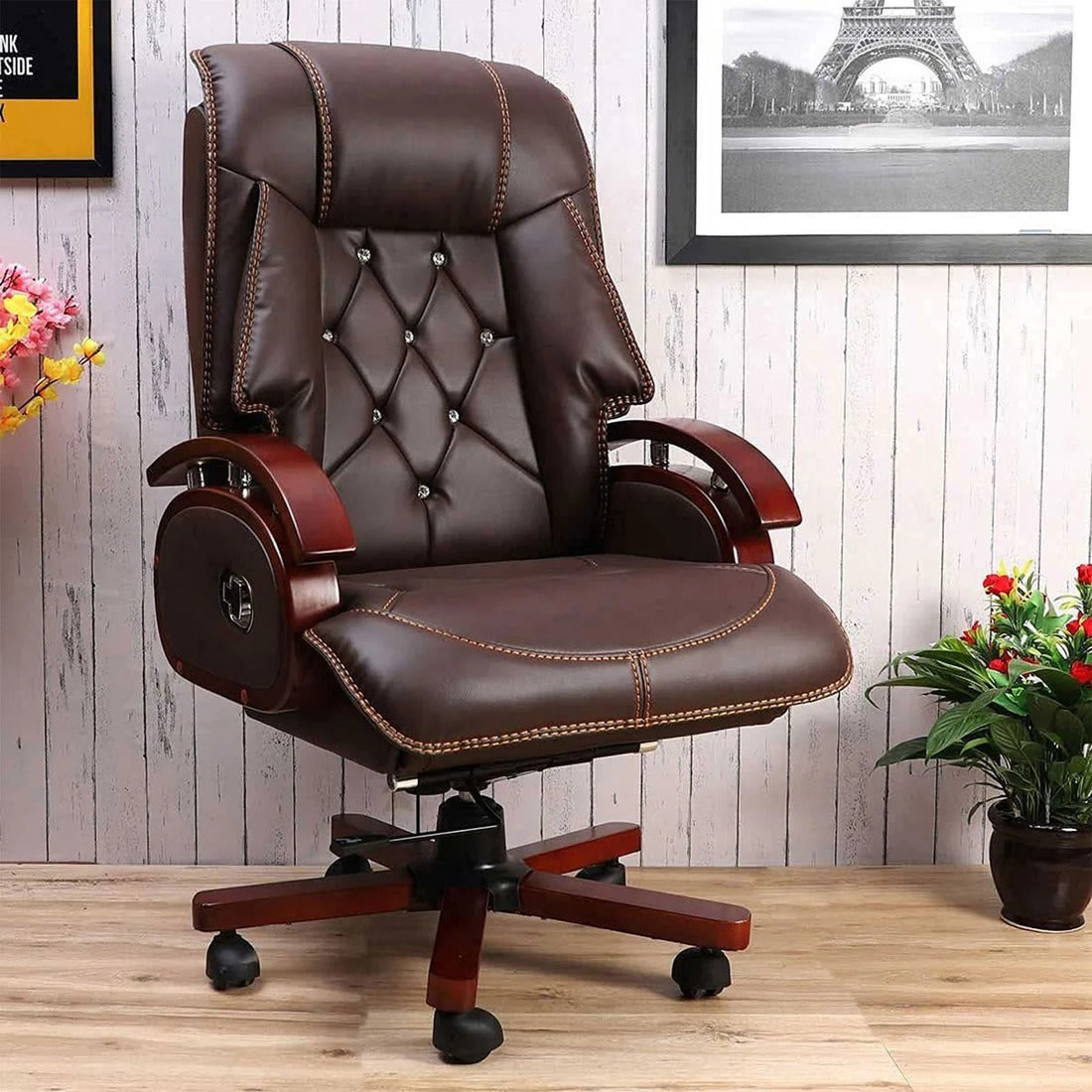 High Back Leatherette Wooden Director Chair