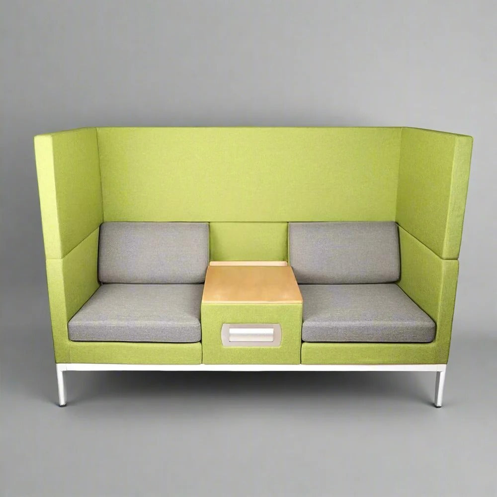 2 Seater Sofa For Office Made in Wooden Frame and fabric Uphostery with Electric Socket and Metal Legs