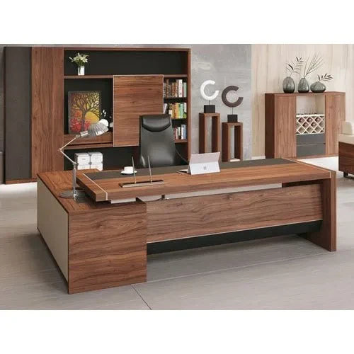 Director Office Table Made In Particle Board with Side Unite and Drawers & CPU Space