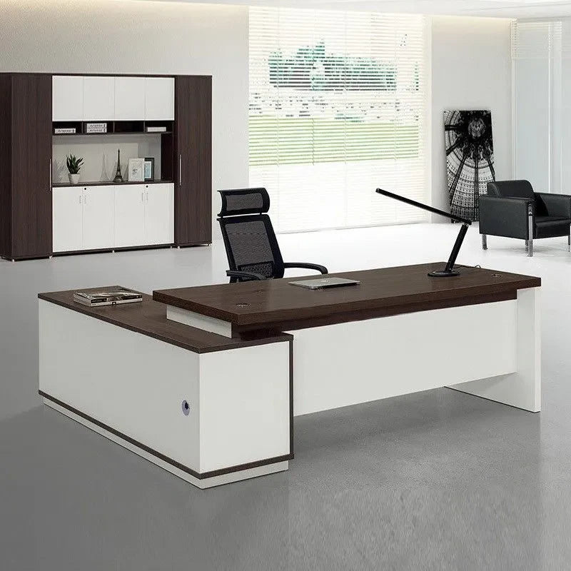 Director and Executive L Shape Office Table Made Particle Board with Side Unite and CPU Space