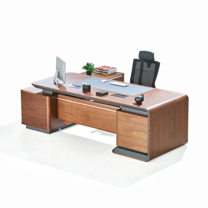 Director and Executive L Shape Office Table Made Teak Wood Structure with Side Unite and Multi Drawers