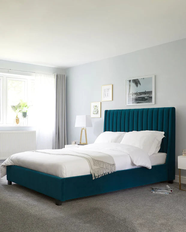 Comfortable Designer Bed with Premium Backrest, Elegant Style, and Spacious Under-Bed Storage Option