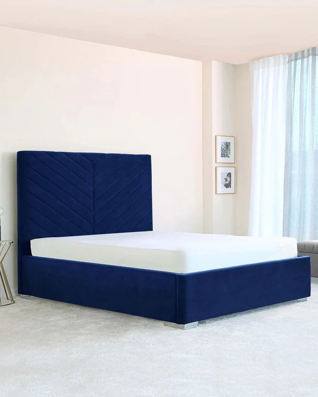 Comfortable Designer Bed with Premium Backrest, Elegant Style, and Spacious Under-Bed Storage Option