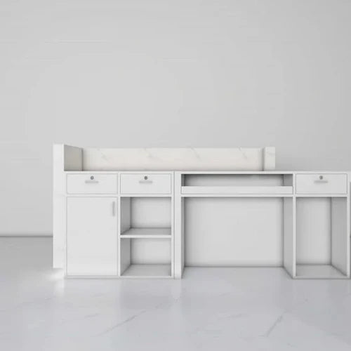 Reception Table for Office Luxury Modern Large Counter Stylish Design Made in MDF with keyboard Tray and Ample Storage & Two Person Seater -White