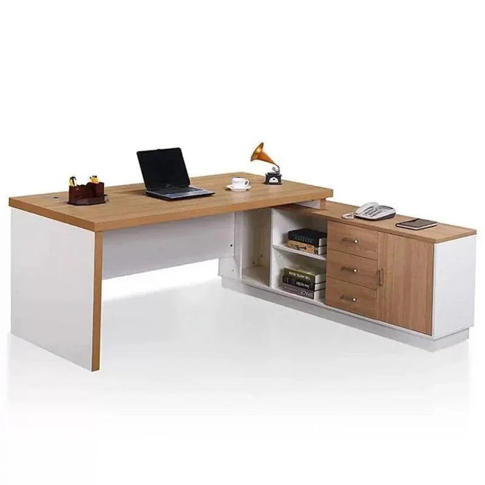 Director and Executive L Shape Office Table Made Particle Board with Side Unite and Multi Drawers