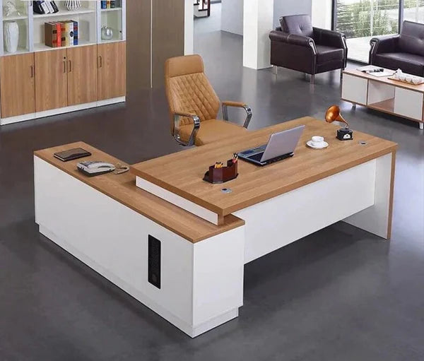 Director and Executive L Shape Office Table Made Particle Board with Side Unite and Multi Drawers