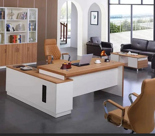 Director and Executive L Shape Office Table Made Particle Board with Side Unite and Multi Drawers