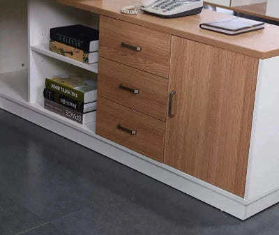 Director and Executive L Shape Office Table Made Particle Board with Side Unite and Multi Drawers