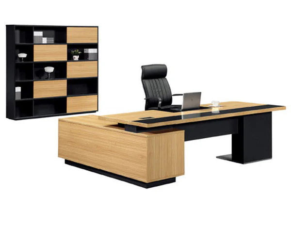 Director and Executive L Shape Office Table Made Particle Board with Side Unite and Openable Shutter and Drawrers