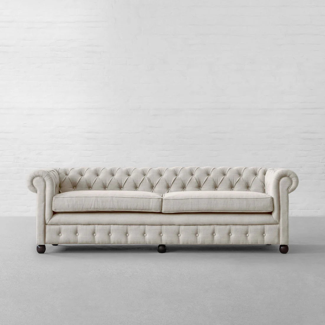 3 Seater Chesterfield Sofa Fabric Cotton Line Blend Sofa with Frame Marandi wood & Soft Padded High Quality