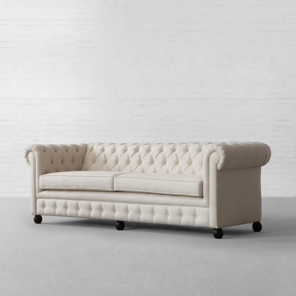 3 Seater Chesterfield Sofa Fabric Cotton Line Blend Sofa with Frame Marandi wood & Soft Padded High Quality