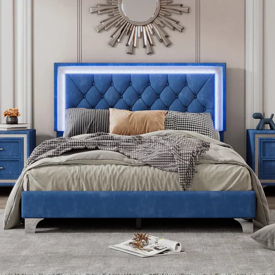 King Size Upholstered Bed for Home Furniture Frame with Modern Velvet, without Storage