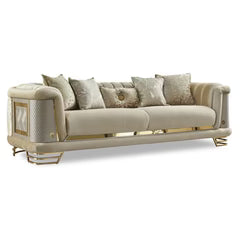 Luxurious 3-Piece Sofa Set Velvet Upholstery, Gold Metal Legs, High-Density Foam, Solid Wood Frame.