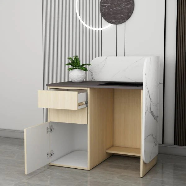 Reception Table Made in Plyboard and Laminate with 2 Drawers & storage - White & Grey