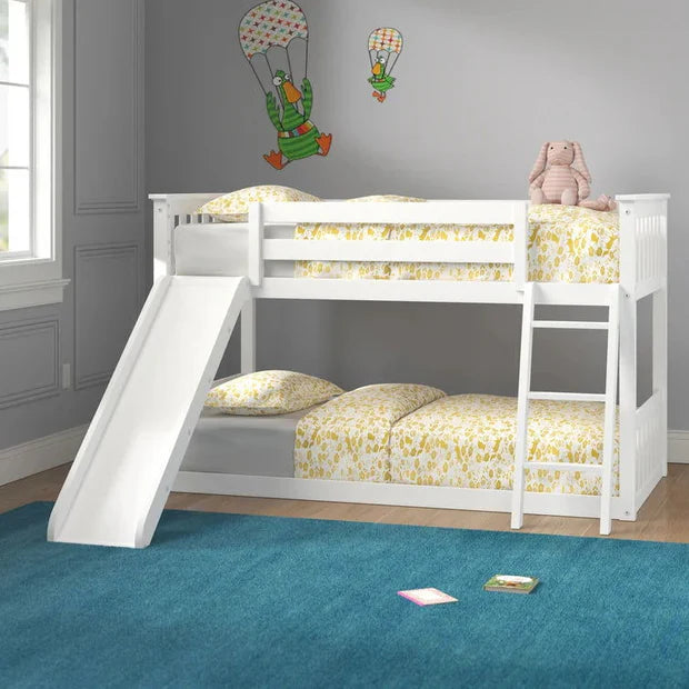 Kid's Twin Over Twin-Size Low Bunk Bed with Slide