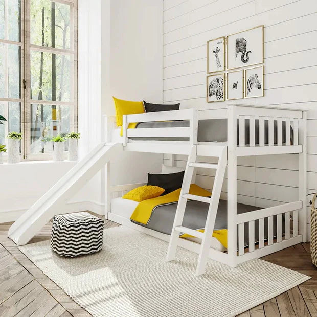 Kid's Twin Over Twin-Size Low Bunk Bed with Slide