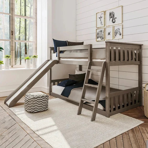Kid's Twin Over Twin-Size Low Bunk Bed with Slide