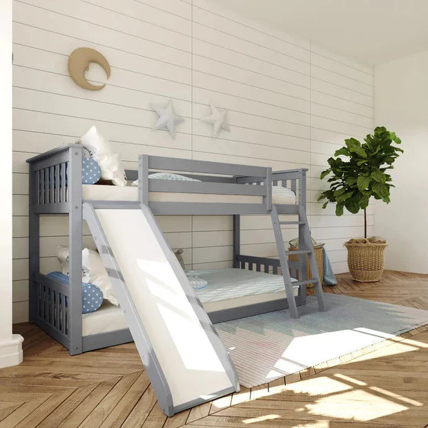 Kid's Twin Over Twin-Size Low Bunk Bed with Slide