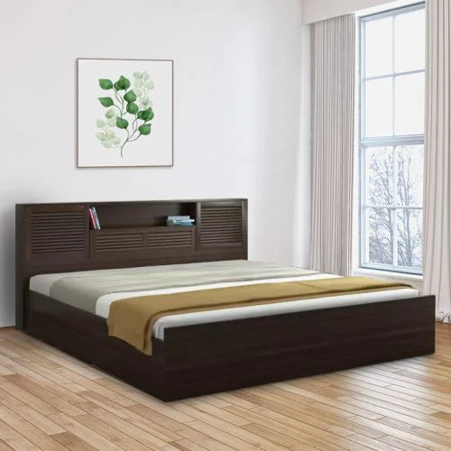King Size Solid Wood Bed for Bedroom Made in Plyboard with Laminate and Built-in Storage Hydraulic Lift Mechanism Durable  Comfort Living Room