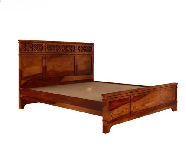 King Size Wooden Bed Solid Wood Frame with Premium Melamine Finish, Premium Craftsmanship for a Sophisticated Touch