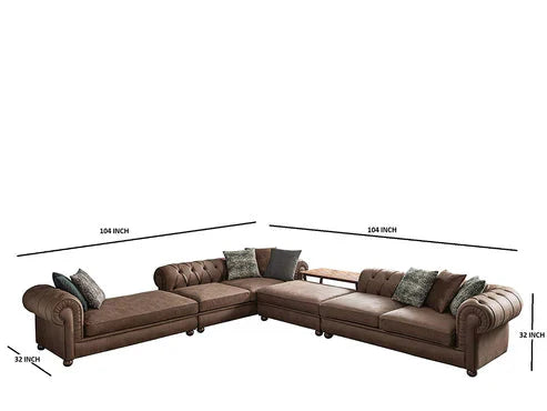 L Shape Sectional Sofa Luxury Modern for Home Furniture Tufted Design Leatherette & Soft Padded in Durable For Living Room