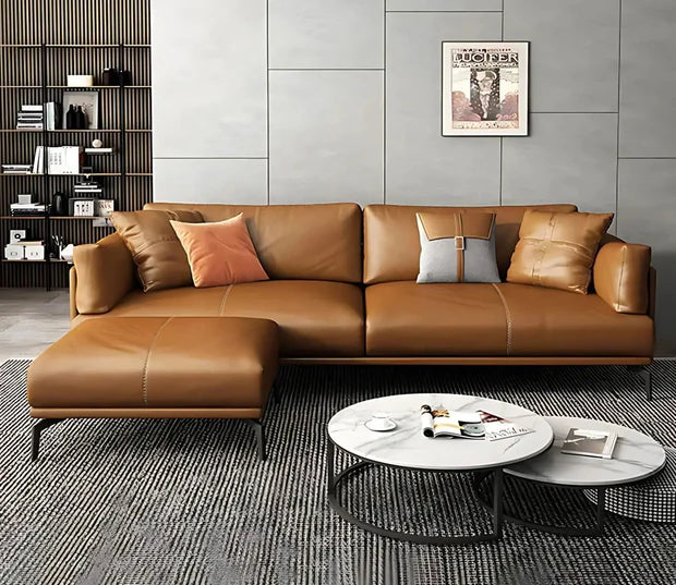 L Shape Sectional Sofa Luxury and Leatherette Material 3-person Seating Capacity Suitable for Living Room